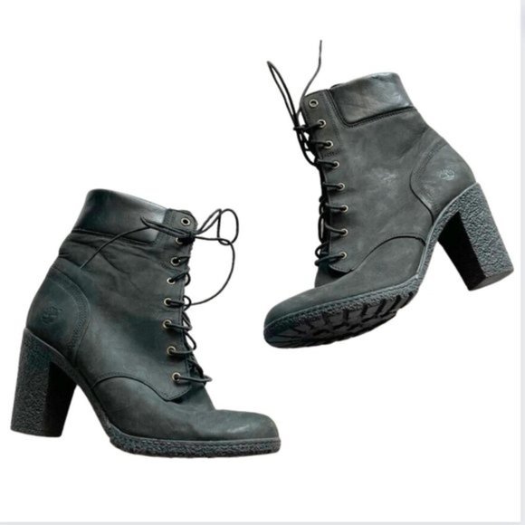 Timberland Glancy black nubuck heeled laceup boots size 9.5 - Picture 1 of 10